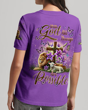 With God All Things Are Possible Lion Lamb Women's All Over Print Shirt - Tlnt2201253