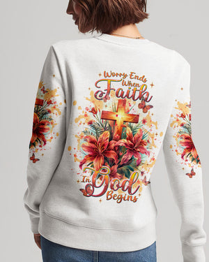 Worry Ends When Faith In God Begins Lilies Women's All Over Print Shirt - Tlnt2204244