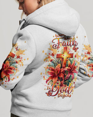 Worry Ends When Faith In God Begins Lilies Women's All Over Print Shirt - Tlnt2204244