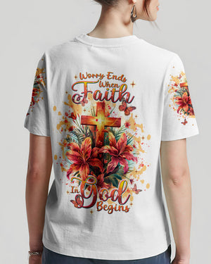 Worry Ends When Faith In God Begins Lilies Women's All Over Print Shirt - Tlnt2204244