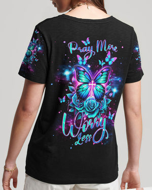 Pray More Worry Less Butterfly Women's All Over Print Shirt - Tlnt2601242