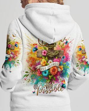 With God All Things Are Possible Flower Cross Women's All Over Print Shirt - Tlnt3105242