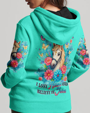I Love Horses And Believe In Jesus Women's All Over Print Shirt - Tlnz1807254