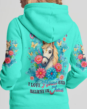 I Love Horses And Believe In Jesus Women's All Over Print Shirt - Tlnz1807254