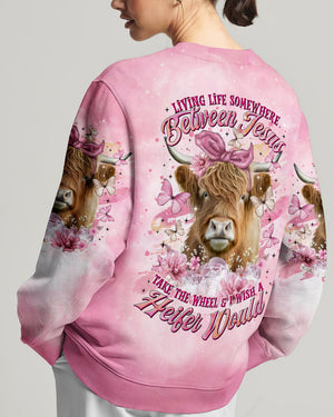 Living Life Somewhere Between Jesus Pink Cow Women's All Over Print Shirt - Tltr1202254