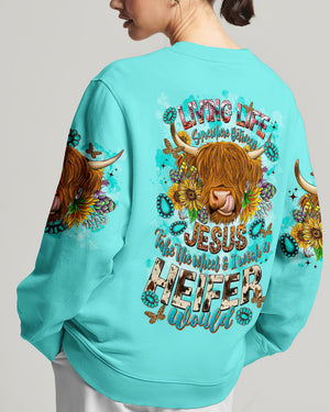 Living Life Somewhere Between Jesus Cow Women's All Over Print Shirt - Tltr2002243