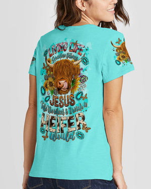 Living Life Somewhere Between Jesus Cow Women's All Over Print Shirt - Tltr2002243