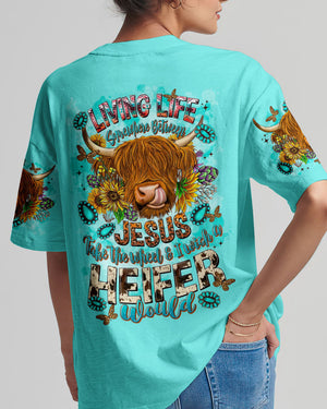 Living Life Somewhere Between Jesus Cow Women's All Over Print Shirt - Tltr2002243