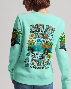 Living Life Somewhere Between Jesus Cow Truck Women's All Over Print Shirt - Tltr2203244