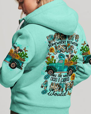 Living Life Somewhere Between Jesus Cow Truck Women's All Over Print Shirt - Tltr2203244