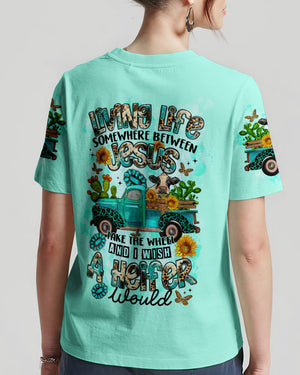 Living Life Somewhere Between Jesus Cow Truck Women's All Over Print Shirt - Tltr2203244