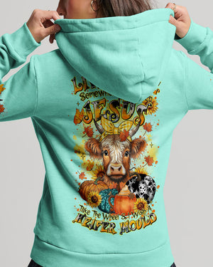 Living Life Somewhere Between Jesus Cow Autumn Women's All Over Print Shirt - Tltr2208242