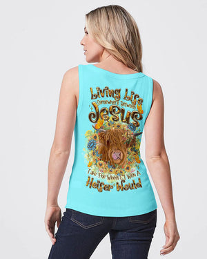 Living Life Somewhere Between Jesus Cow Women's All Over Print Shirt - Tltr2406241