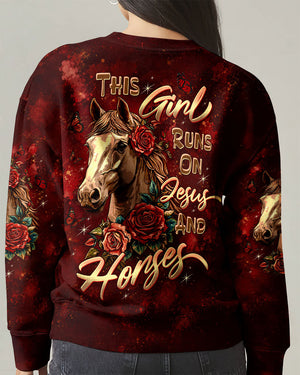 This Girl Runs On Jesus And Horses Women's All Over Print Shirt - Tltw0307268