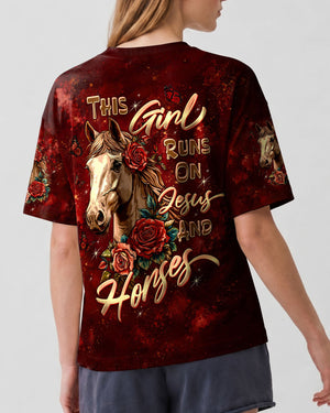 This Girl Runs On Jesus And Horses Women's All Over Print Shirt - Tltw0307268