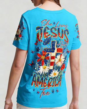 She Loves Jesus & America Too Red White & Blue Women's All Over Print - Tltw0805261