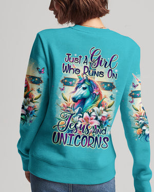 Runs On Jesus And Unicorns Women's All Over Print Shirt - Ty1912231
