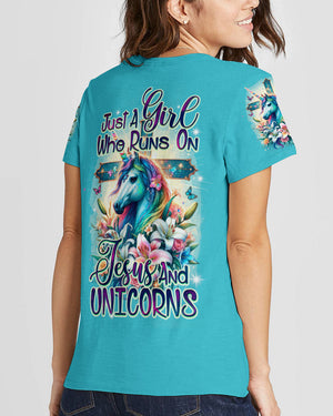 Runs On Jesus And Unicorns Women's All Over Print Shirt - Ty1912231