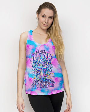 With God All Things Are Possible Cross Butterflies Women's All Over Print Shirt - Tyln2406263