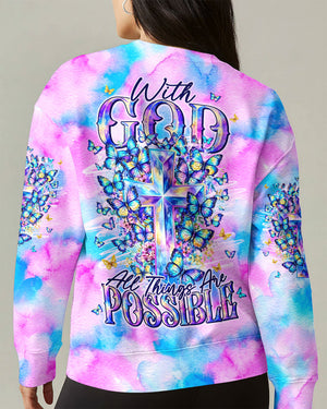 With God All Things Are Possible Cross Butterflies Women's All Over Print Shirt - Tyln2406263