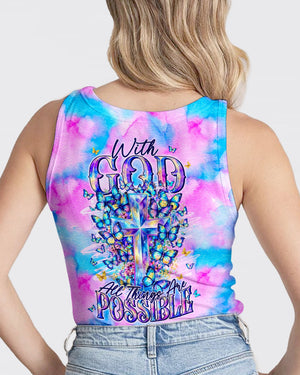 With God All Things Are Possible Cross Butterflies Women's All Over Print Shirt - Tyln2406263