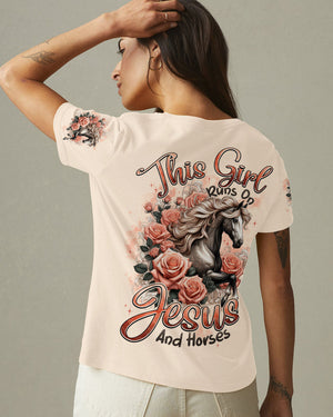 This Girl Runs On Jesus And Horses Women's All Over Print Shirt - Typq2811252