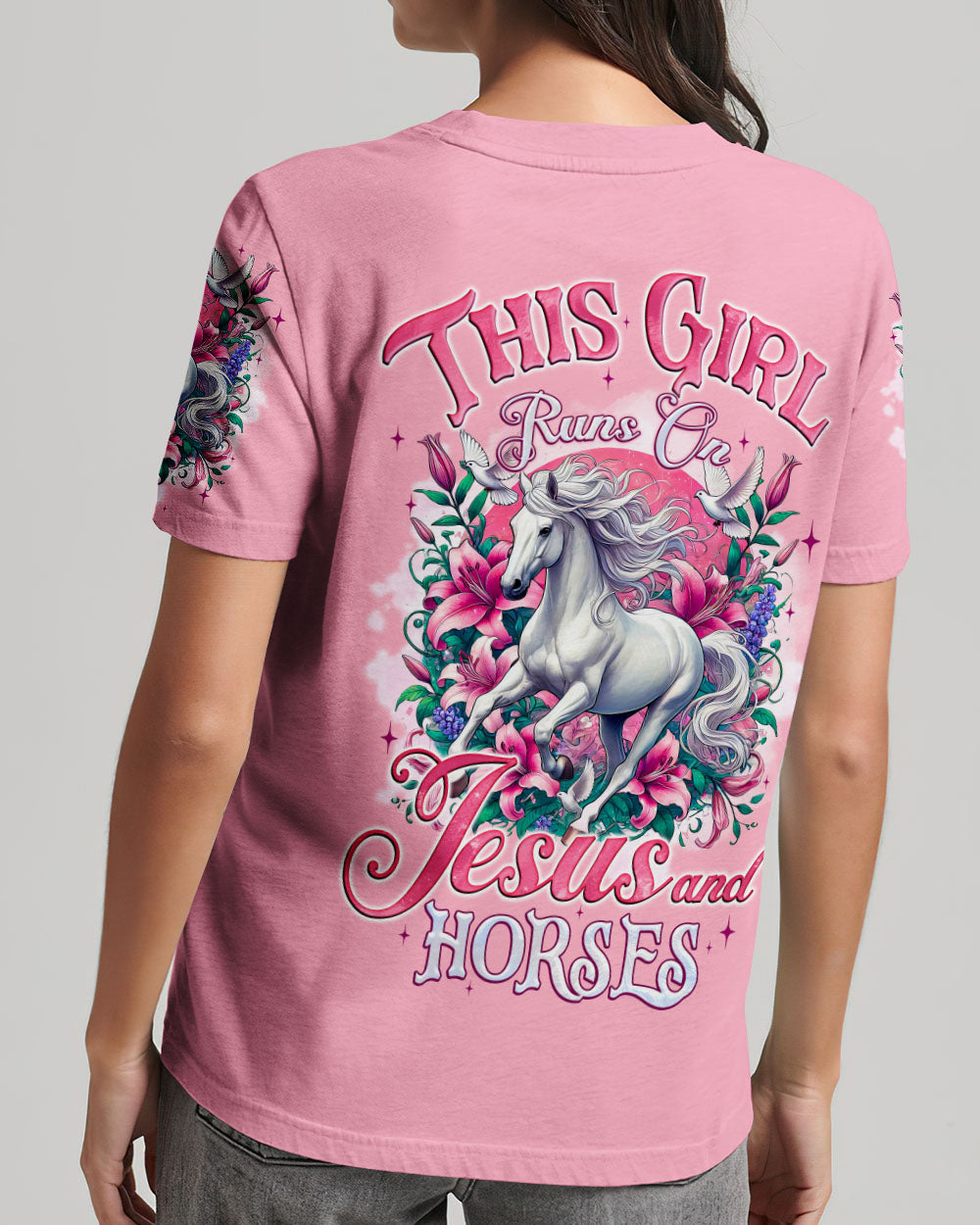 This Girl Runs On Jesus And Horses Women's All Over Print Shirt - Tyqy2203251