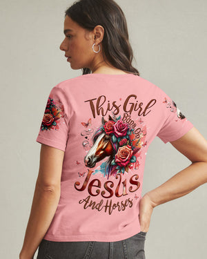 This Girl Runs On Jesus And Horses Women's All Over Print Shirt - Tyqy3103253