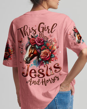 This Girl Runs On Jesus And Horses Women's All Over Print Shirt - Tyqy3103253
