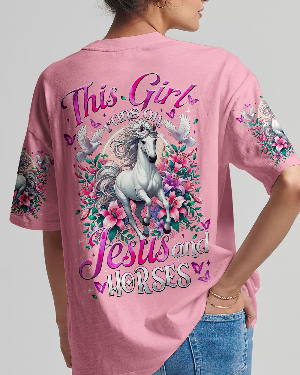 This Girl Runs On Jesus And Horses Women's All Over Print Shirt - Tytm1903251
