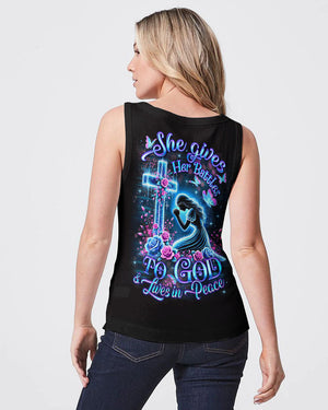 She Gives Her Battles To God Women's All Over Print Shirt - Yhdu1601252