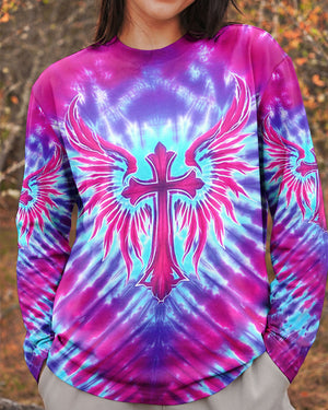 Pink Blue Swirl Cross Wings Women's All Over Print Shirt - Yhhn1401263