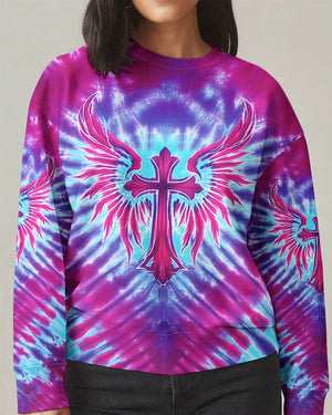 Pink Blue Swirl Cross Wings Women's All Over Print Shirt - Yhhn1401263