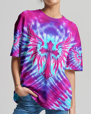 Pink Blue Swirl Cross Wings Women's All Over Print Shirt - Yhhn1401263
