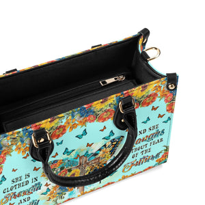 She Is Clothed In Strength And Dignity Butterfly Leather Handbag - Tltr2211244