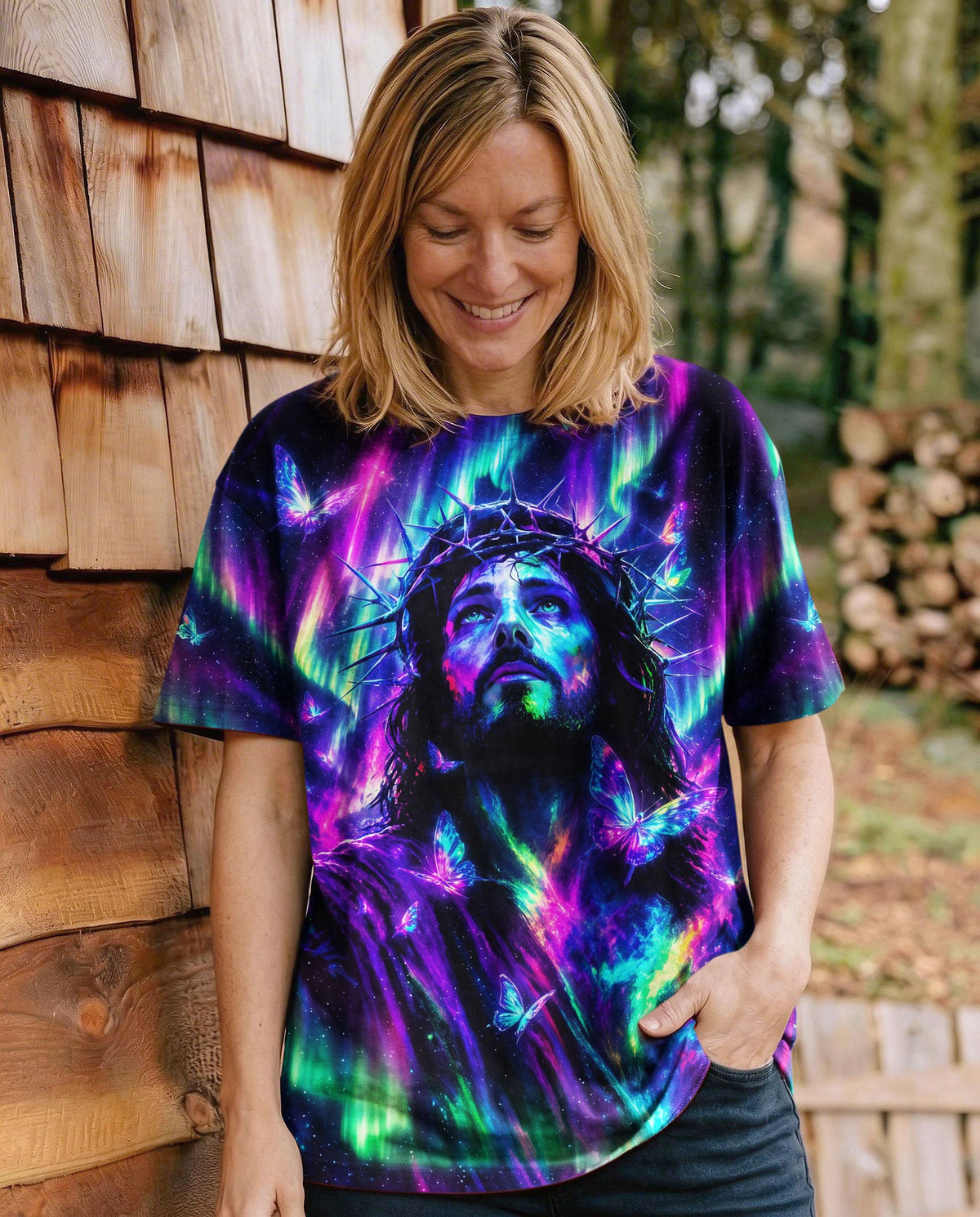 Jesus In Cosmic Light Aurora Women's All Over Print Shirt - Tlno0807262