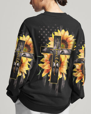 Faith Lion Cross Flag Women's All Over Print Shirt - Ri2406232