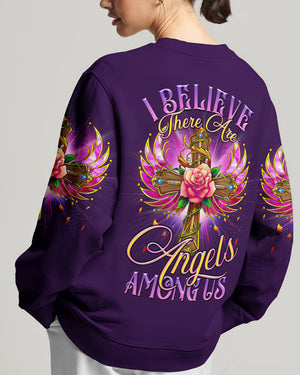 I Believe There Are Angels Among Us Cross Rose Wings Women's All Over Print Shirt - Tltr0307234