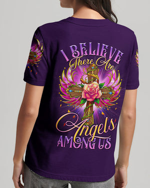 I Believe There Are Angels Among Us Cross Rose Wings Women's All Over Print Shirt - Tltr0307234