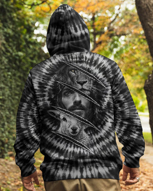 Strength And Sacrifice Lion Lamb Jesus Black & White Swirl Men's All Over Print Shirt - Tltw0502263