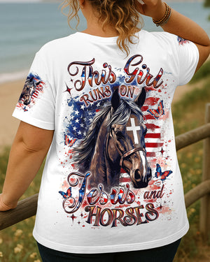 Runs On Jesus And Horses Women's All Over Print Shirt - Yhdu0107253