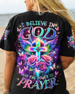 I Believe In God Cross Wings Rose Women's All Over Print Shirt - Tlnz0112234