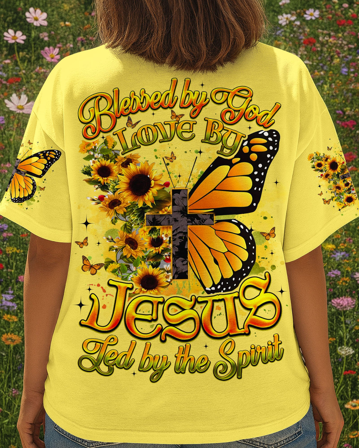 Blessed By God Butterfly Sunflowers Women's All Over Print Shirt - Tyqy0509253