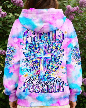 With God All Things Are Possible Cross Butterflies Women's All Over Print Shirt - Tyln2406263