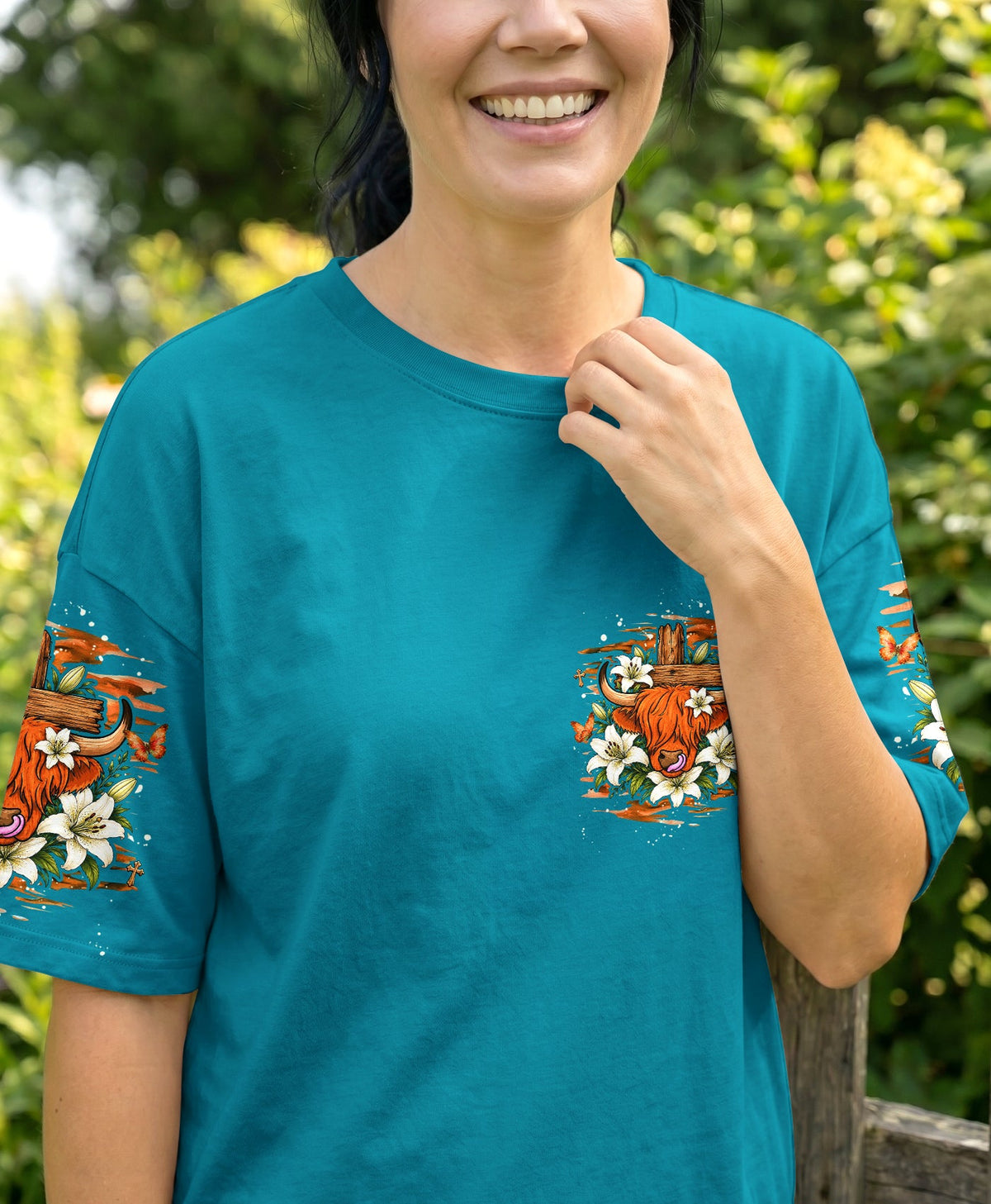 Held Together By Jesus Highland Cow Lilies Women's All Over Print Shirt - Tlhg0707263