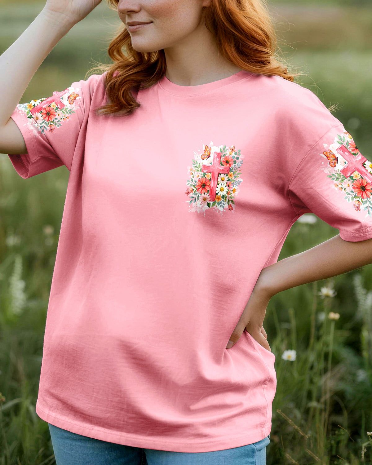 Blessed By God Loved By Jesus Cross Flower Women's All Over Print Shirt - Tyln1906263