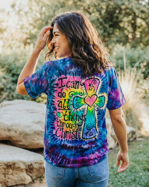 I Can Do All Things Through Christ Colorful Faith Cross Swirl Women's All Over Print Shirt - KM0904263