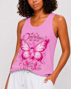In October We Wear Pink Butterfly Breast Cancer Awareness Women's All Over Print Shirt - Tlnt2107264