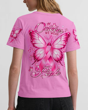 In October We Wear Pink Butterfly Breast Cancer Awareness Women's All Over Print Shirt - Tlnt2107264
