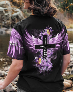 Faith Butterfly Purple Rose Women's All Over Print Shirt - Tltm2406234